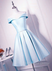 Beautiful Light Blue Satin Sweetheart Homecoming Dress, Blue Short Semi Formal Prom Dress
