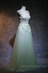 Beautiful Light Green Tulle Long Party Dress, A-Line Floor Length Semi Formal Prom Dress