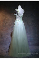 Beautiful Light Green Tulle Long Party Dress, A-Line Floor Length Semi Formal Prom Dress