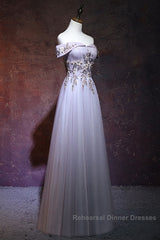 Beautiful Light Grey Long Semi Formal Prom Dress, Grey Party Dress