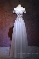 Beautiful Light Grey Long Semi Formal Prom Dress, Grey Party Dress