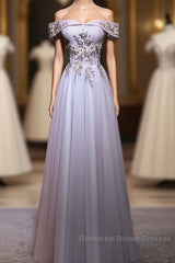 Beautiful Light Grey Long Semi Formal Prom Dress, Grey Party Dress