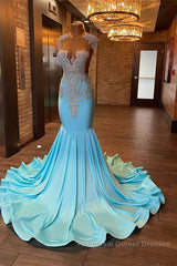 Beautiful Long Sleeveless Mermaid Semi Formal Prom Dresses With Beading