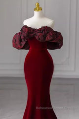 Beautiful Mermaid Off The Shoulder Long Red Semi Formal Prom Dress