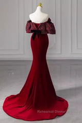 Beautiful Mermaid Off The Shoulder Long Red Semi Formal Prom Dress