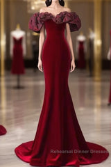 Beautiful Mermaid Off The Shoulder Long Red Semi Formal Prom Dress