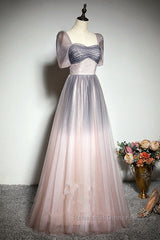 Beautiful Pink Gradient Beaded Sweetheart Long Semi Formal Prom Dress, Tulle Evening Dresses
