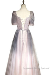 Beautiful Pink Gradient Beaded Sweetheart Long Semi Formal Prom Dress, Tulle Evening Dresses