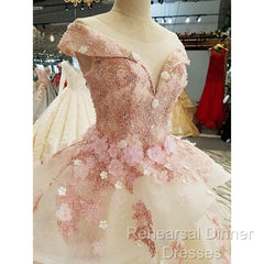 Beautiful Pink Tulle With Flowers And Beaded Long Party Dress, Pink Sweet 16 Gown