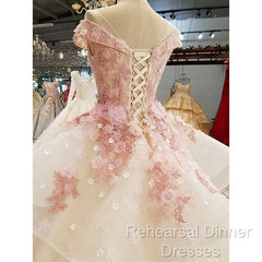 Beautiful Pink Tulle With Flowers And Beaded Long Party Dress, Pink Sweet 16 Gown