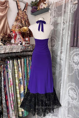 Beautiful Purple V-Neck Lace Mermaid Long Semi Formal Prom Dress Backless Birthday Party Dress