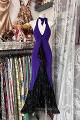 Beautiful Purple V-Neck Lace Mermaid Long Semi Formal Prom Dress Backless Birthday Party Dress