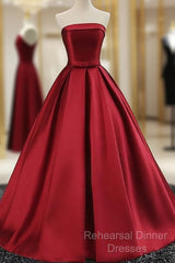 Beautiful Satin Scoop Floor Length Ball Semi Formal Prom Dress , Dark Red Sweet 16 Gown