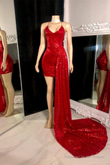 Beautiful Spaghetti Strap Sleeveless Mini Prom Dress With Train