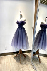 Beautiful Sweetheart Tulle With Lace Short Semi Formal Prom Dress, Purple Homecoming Dresses