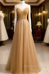 Beautiful Tulle Beaded Sweetheart Party Dress, A-Line Tulle Floor Length Semi Formal Prom Dress
