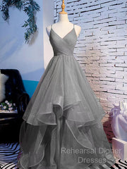 Beautiful Tulle Layers Straps Long Party Dress Formal Dress, A-Line Evening Semi Formal Prom Dress