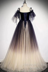 Beautiful Velvet And Gradient Tulle Long Party Dress, Straps Long Evening Gown