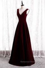 Beautiful Wine Red Simple Long A-Ine Wedding Party Dress, Dark Red Semi Formal Prom Dresses