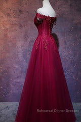 Beautiful Wine Red Tulle Sweetheart Long Semi Formal Prom Dress, A-Line Party Dress