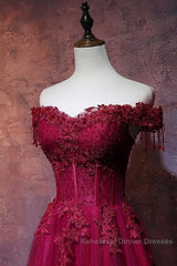 Beautiful Wine Red Tulle Sweetheart Long Semi Formal Prom Dress, A-Line Party Dress