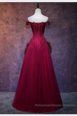 Beautiful Wine Red Tulle Sweetheart Long Semi Formal Prom Dress, A-Line Party Dress