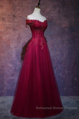 Beautiful Wine Red Tulle Sweetheart Long Semi Formal Prom Dress A-Line Party Dress Elegant Evening Dress