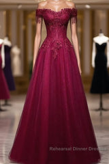 Beautiful Wine Red Tulle Sweetheart Long Semi Formal Prom Dress A-Line Party Dress Elegant Evening Dress