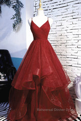 Beautiful Wine Red Velvet Straps V-Neckline Party Dress Semi Formal Prom Dress, Long Evening Dresses