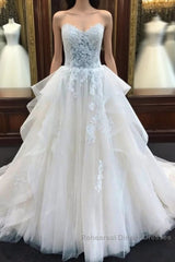 Biztunnel Long A-Line Strapless Lace Tulle Wedding Dresses