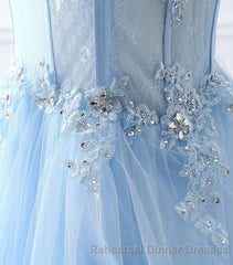 Light Blue Tulle Lace Long Semi Formal Prom Dress, Semi Formal Prom Dress