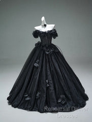 Black A-Line Off-The-Shoulder Tulle 3D Applique Long Semi Formal Prom Dress,Adult Ceremony Graduation Semi Formal Prom Dress