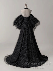 Black A- Line Tulle Long Semi Formal Prom Dress, Black Long Formal Dress