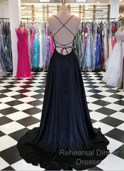 Black And Royal Blue Semi Formal Prom Dress,  Evening Gown, Graduation School Party Dress, Winter Formal Dress
