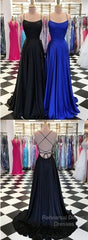 Black And Royal Blue Semi Formal Prom Dress,  Evening Gown, Graduation School Party Dress, Winter Formal Dress