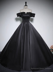 Black Ball Gown Satin Off the Shoulder Quinceanera Dress