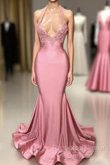 Black Girl Semi Formal Prom Dresses Mermaid Sleeveless Pink Semi Formal Prom Dresses | Sexy Beads Appliques Evening Dresses