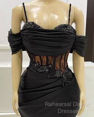 Black Mermaid Corset Semi Formal Prom Dresses Appliques Beaded