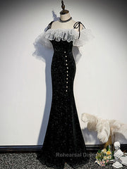 Black mermaid long Semi Formal Prom Dresses, black evening Dresses