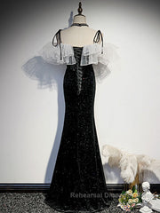 Black mermaid long Semi Formal Prom Dresses, black evening Dresses