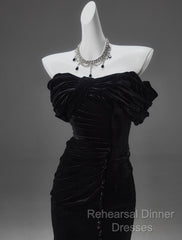 Black Mermaid Off-The-Shoulder Velvet Long Semi Formal Prom Dress, Elegant Quinceanera Dress