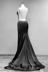 Black Mermaid Open Back Dresses With Slit