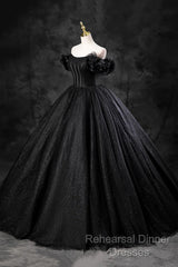 Black Off Shoulder Tulle Lace-Up Sweet 16 Dress, Black Long Party Dress Semi Formal Prom Dress