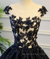 Black round neck satin long Semi Formal Prom Dresses gown, black evening Dresses