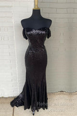 Black Sequin Off Shoulder Mermaid Dresses