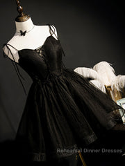 Black Straps Tulle Short Homecoming Dress Semi Formal Prom Dress, Little Black Party Dresses