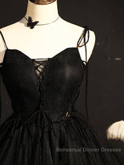 Black Straps Tulle Short Homecoming Dress Semi Formal Prom Dress, Little Black Party Dresses