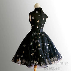 Black Tulle High Neckline Short Homecoming Dress, Black Short Semi Formal Prom Dress