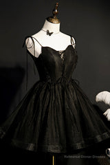 Black V-Neck Tulle Short Prom Dress, Black A-Line Homecoming Party Dress