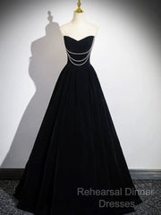 Black Velvet Floor Length Semi Formal Prom Dress, Off The Shoulder A-Line Evening Party Dress